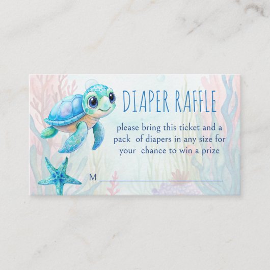 海の下にかわいいウミガメのアクアブルーおむつラッフル エンクロージャーカード (正面)