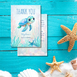 海の下にかわいいウミガメの青い赤ちゃんシャワー サンキューカード