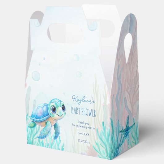 海の下にかわいいウミガメの青い赤ちゃんシャワー フェイバーボックス (オープン)