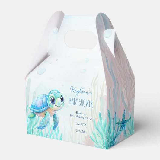 海の下にかわいいウミガメの青い赤ちゃんシャワー フェイバーボックス (正面サイド)