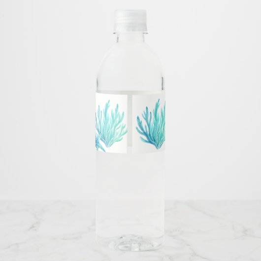 海の下にかわいいウミガメの青い赤ちゃんシャワー ペットボトルラベル (裏面)