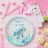 海の下にかわいいウミガメの青い赤ちゃんシャワー ペーパープレート (パーティー)