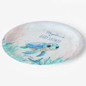 海の下にかわいいウミガメの青い赤ちゃんシャワー ペーパープレート (アングル)