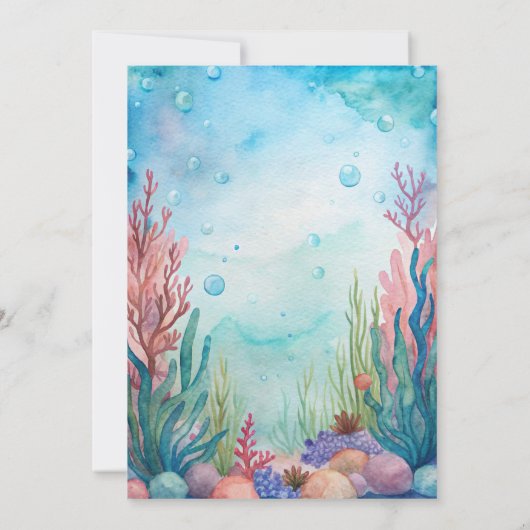 海の下にかわいいウミガメの青い赤ちゃんシャワー 招待状 (裏面)