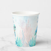 海の下にかわいいウミガメの青い赤ちゃんシャワー 紙コップ (右)