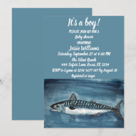 海の下にかわいいサバ航海のー男の赤ちゃん 招待状