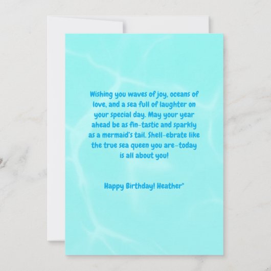 海の下にかわいい人魚の誕生日グリーティングカード カード (裏面)