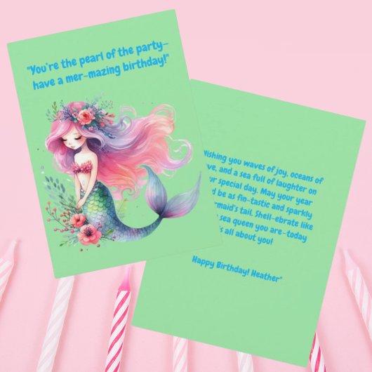 海の下にかわいい人魚の誕生日グリーティングカード カード