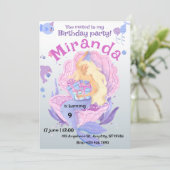 海の下にかわいい女の子マーメイド第6誕生日 招待状 (スタンド正面)