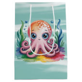 海の下にかわいい小さなタコ ミディアムペーパーバッグ (裏面)