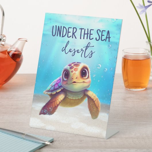 海の下にかわいい水色の亀誕生日標識 台座サイン (インサイチュ)