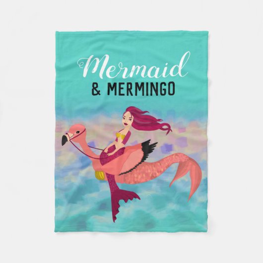 海の下にかわいい紫色の人魚ピンクのフラミンゴ フリースブランケット (正面)