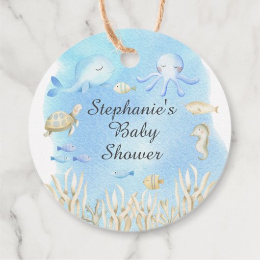 海の下にオ少年の赤ちゃんシャワー好意ギフトラベル フェイバータグ (裏面)