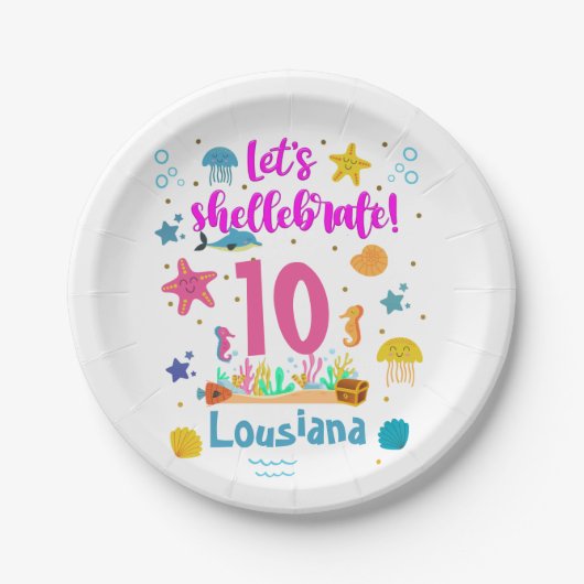 海の下にシェルブー海の海誕生日 ペーパープレート (正面)