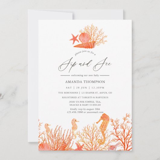 海の下に住むサンゴの水色と見る 招待状 (正面)