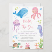 海の下に海テーマかわいい女の子の赤ちゃんシャワー 招待状 (正面)