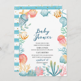 海の下に海水の色ベビーシャワーInvi 招待状