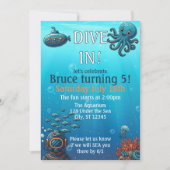 海の下に潜る青い誕生日パーティー 招待状 (正面)