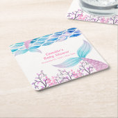 海の下に虹マーメイドテールベイビーシャワー スクエアペーパーコースター (アングル)