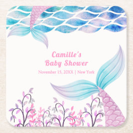 海の下に虹マーメイドテールベイビーシャワー スクエアペーパーコースター