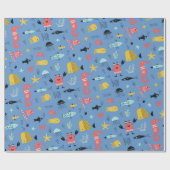 海の下のおもしろいかわいい漫画の海動物の青 ラッピングペーパー (フラット)