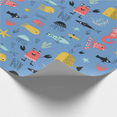 海の下のおもしろいかわいい漫画の海動物の青 ラッピングペーパー (角)