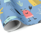 海の下のおもしろいかわいい漫画の海動物の青 ラッピングペーパー (ロールコーナー)