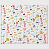 海の下のおもしろいかわいい漫画の海動物 ラッピングペーパー (フラット)