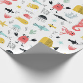 海の下のおもしろいかわいい漫画の海動物 ラッピングペーパー (角)