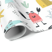 海の下のおもしろいかわいい漫画の海動物 ラッピングペーパー (ロールコーナー)