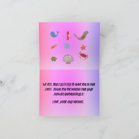 海の下のお祝い:赤ちゃんの女の子を歓迎 サンキューカード (内部)
