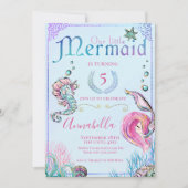 海の下のかわいい人魚の人魚のパーティー 招待状 (正面)