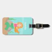 海の下のかわいい人魚の女のパーソナライズされた子 ラゲッジタグ (正面横)