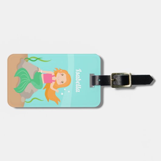 海の下のかわいい人魚の女のパーソナライズされた子 ラゲッジタグ (正面横)