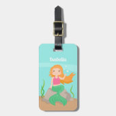 海の下のかわいい人魚の女のパーソナライズされた子 ラゲッジタグ (正面縦)