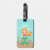 海の下のかわいい人魚の女のパーソナライズされた子 ラゲッジタグ (裏面縦)
