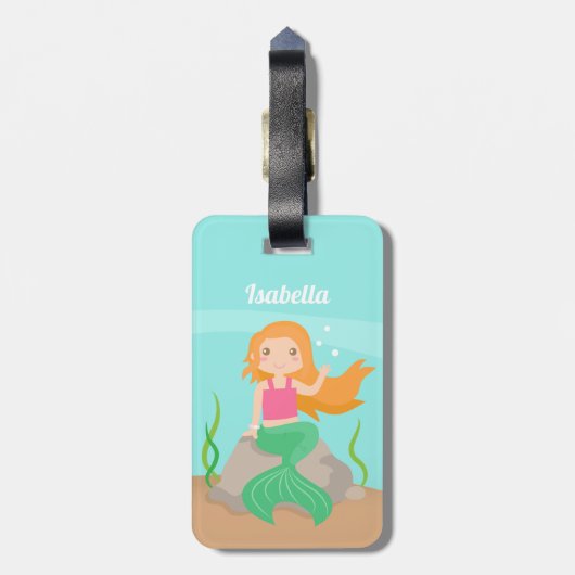海の下のかわいい人魚の女のパーソナライズされた子 ラゲッジタグ (裏面縦)