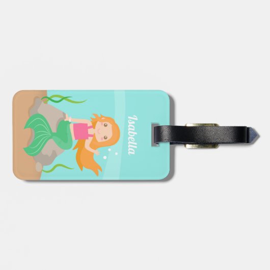 海の下のかわいい人魚の女のパーソナライズされた子 ラゲッジタグ (裏面横)