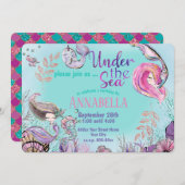 海の下のかわいい人魚パーティー 招待状 (正面/裏面)