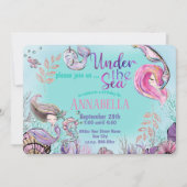 海の下のかわいい人魚パーティー 招待状 (正面)