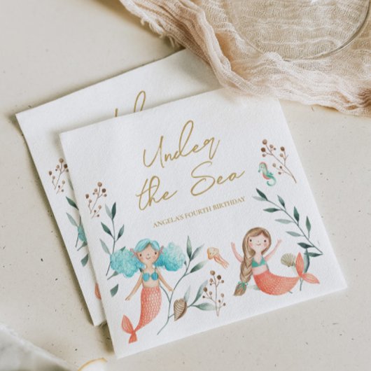 海の下のかわいい人魚 スタンダードカクテルナプキン