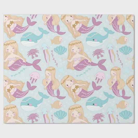 海の下のかわいい人魚 ラッピングペーパー (フラット)