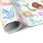 海の下のかわいい水色の人魚 ラッピングペーパー (ロールコーナー)