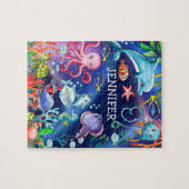 海の下のかわいい水色海ブルー ジグソーパズル (横)