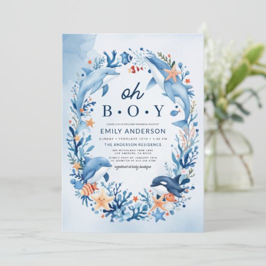 海の下のすべてのOh男の子の青の赤ちゃんシャワー 招待状 (スタンド正面)