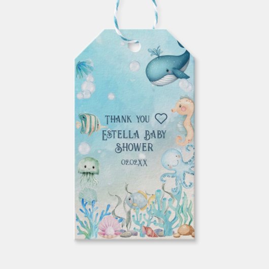 海の下のアホイベイビーシャワーありがとう ギフトタグ (正面)