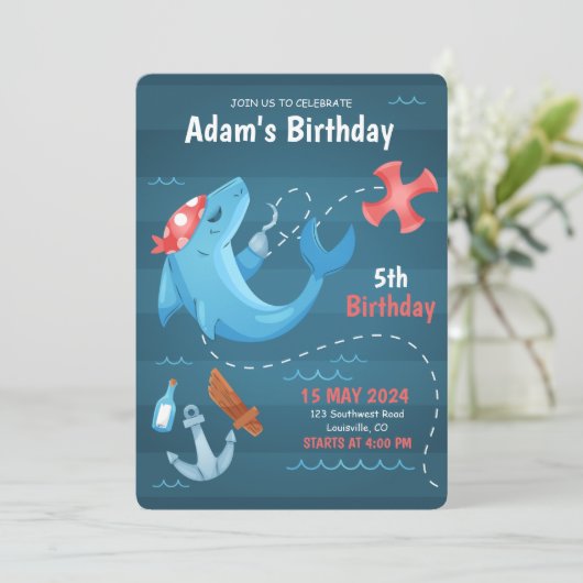 海の下のイルカのブルーオーシャン誕生日 招待状 (スタンド正面)
