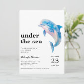 海の下のイルカ 水彩 ベビーシャワー 招待状 (スタンド正面)