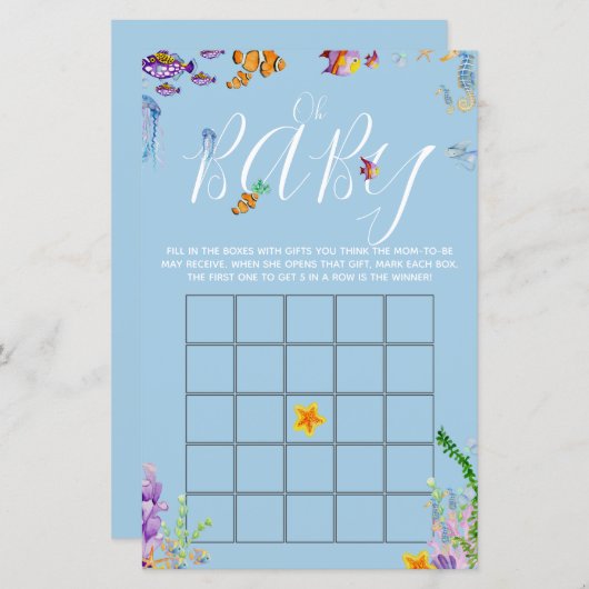 海の下のオベビー赤ちゃんシャワービンゴゲームフライヤー (正面/裏面)
