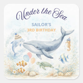 海の下のオーシャンアニマルクジラの誕生日 スクエアシール